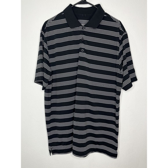 Nike Polo Shirt Mens Large Black White Striped Short Sleeve Dri Fit Performance - Picture 1 of 10